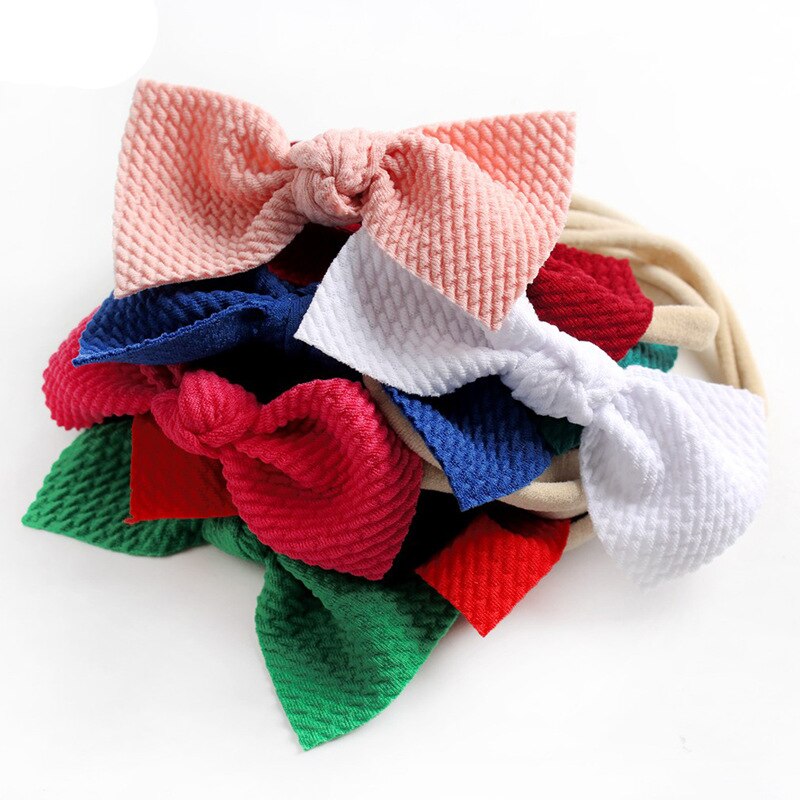 4pcs/lot Girls 3.5'' Waffle Hair Bow Nylon Headband For Kids Soft Bow Elastic Nylon Headbands Hair Band Hair Accessories