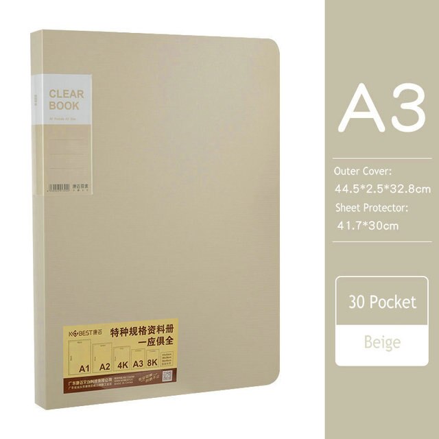 A3 20/30/40/60 Pocket Map Foto Album Document Zak 8K Map Art Werk Collection Organizer kantoor Student Leveringen: 30 Pockets