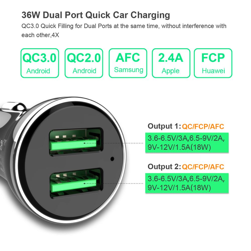 Produit innovant pour téléphone portable 36W 2 Ports charge rapide 3.0 chargeur embarqué WOTOBE prix usine