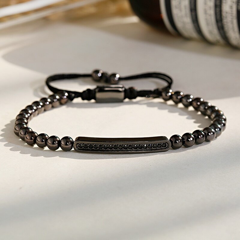 Luxe lange pavé geweven armband met cz zirkonia voor heren en dames, bedelarmband van koperen kralen