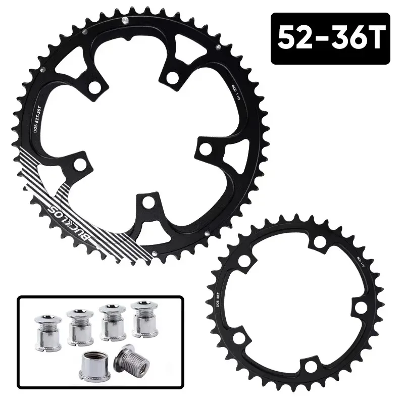 BUCKLOS Bicycle Chainwheel 110BCD Bike Crown Chain Ring Road Bike Double Chainring 50-34T 52-36T 53-39T 4/5 Claws Tooth Plate: Brown