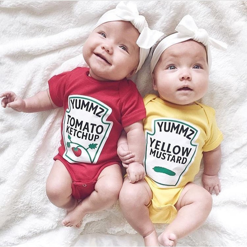 Tomaat Ketchup Gele Mosterd Rood En Geel Bodysuit Baby Boy Twins Baby Kleding Tweeling Baby Jongens Meisjes