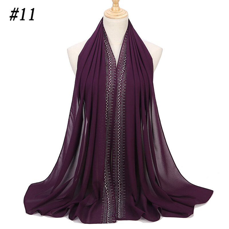 Bubbles Chiffon Scarf With Diamond Women Muslim Solid Color hijab Scarf Female Scarf Shawl Bead Wrap Muslim Hijabs: Color 11