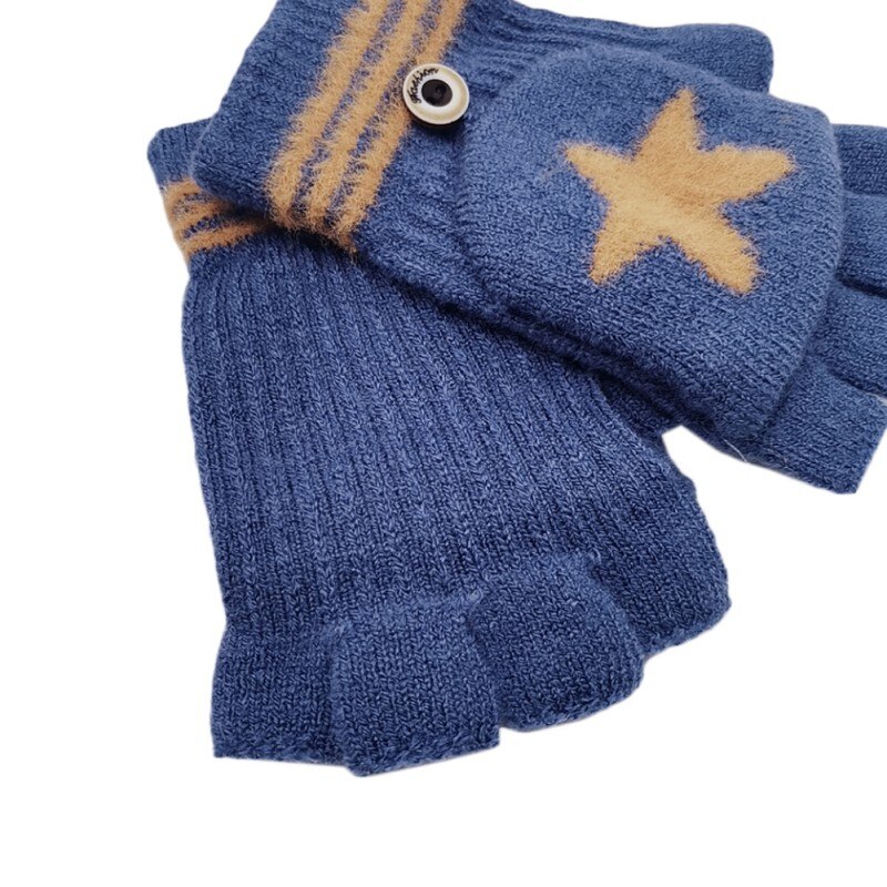 Children Gloves Baby Winter Star Pattern Versatile Cotton Knitt Half-finger Gloves Mittens Warm 8-14T
