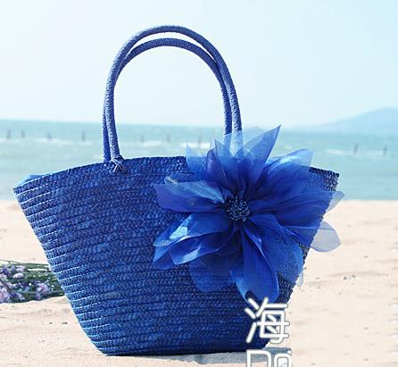 Sac de paille léger tissé pour femmes, sacs de plage à la , d'été a1199: Bleu