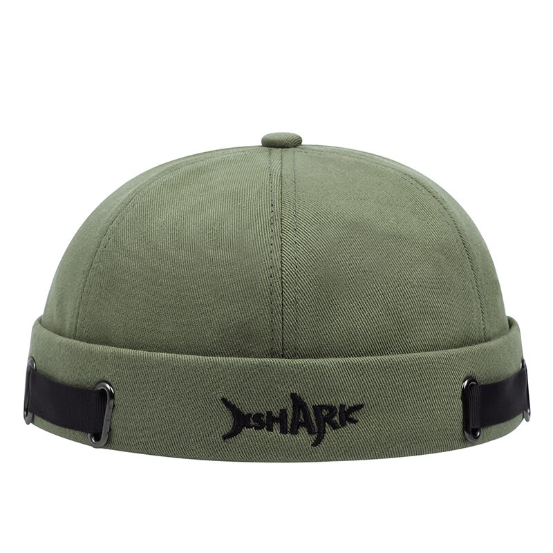 Vintage Brimless Hat Breathable Shark Beanie Hat Cotton Retro Men Adjustable Docker Cap Literary Sailor Cap Women Hip Hop Hat: green