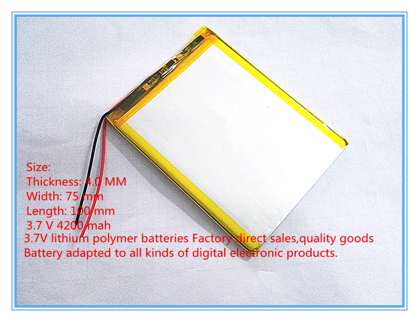 1 stks/partij 3.7 V hoge capaciteit lithium polymeer batterij, 4075100, 4200 mah zon N70 7 inch tablet batterij