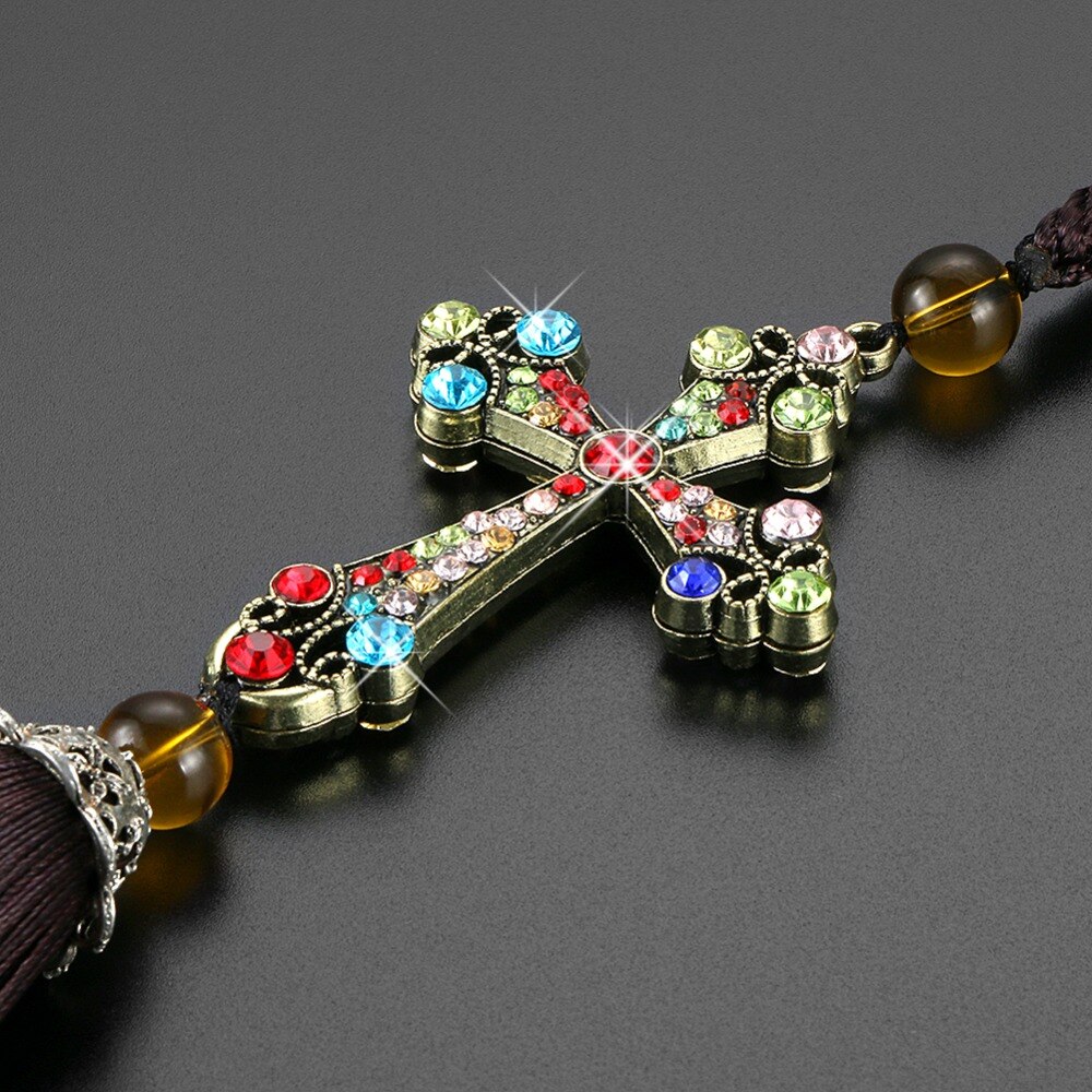 Auto Hanger Jesus Kruis Auto Achteruitkijkspiegel Opknoping Decoraties Strass Prachtige Kwastje Stijl Automobiles Auto Accessoires
