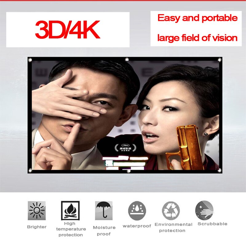 CRENOVA-pantalla de proyección para exteriores, Material de tela blanco, compatible con proyector LED de cine en casa, película, 4:3, 60, 72, 84, 100