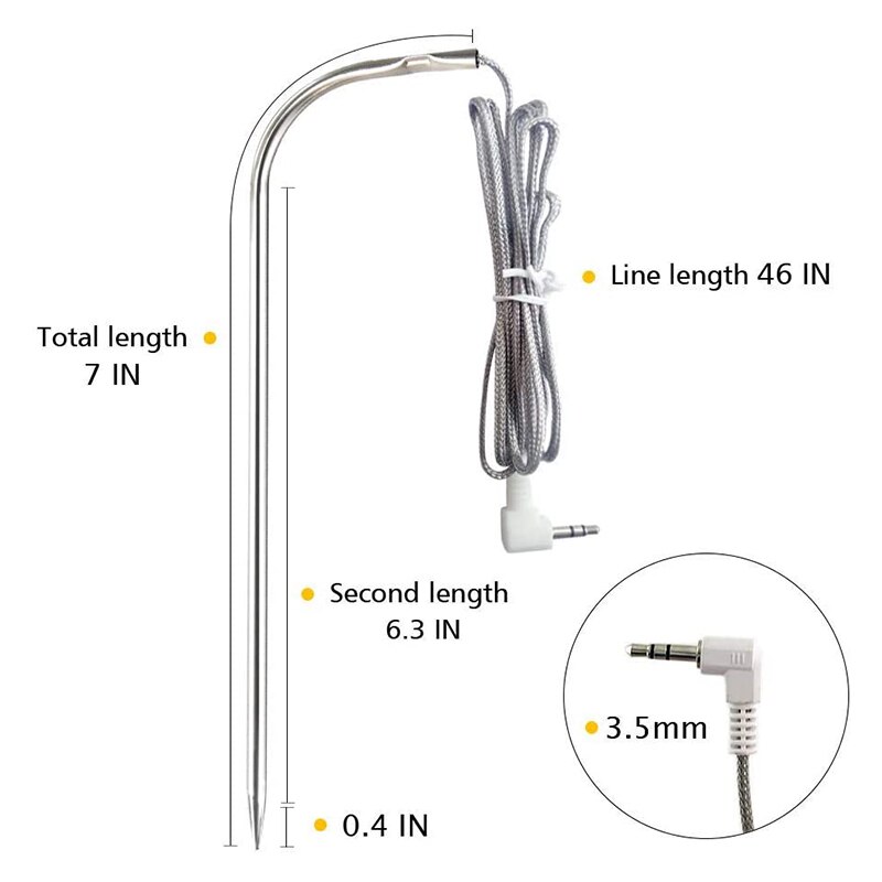 2 Stck Ersatz Wasserdichte Fleisch Sonde Kompatibel für Traeger BBQ grillen 3,5mm Stecker Fleisch BBQ Digital Thermostat Sonden