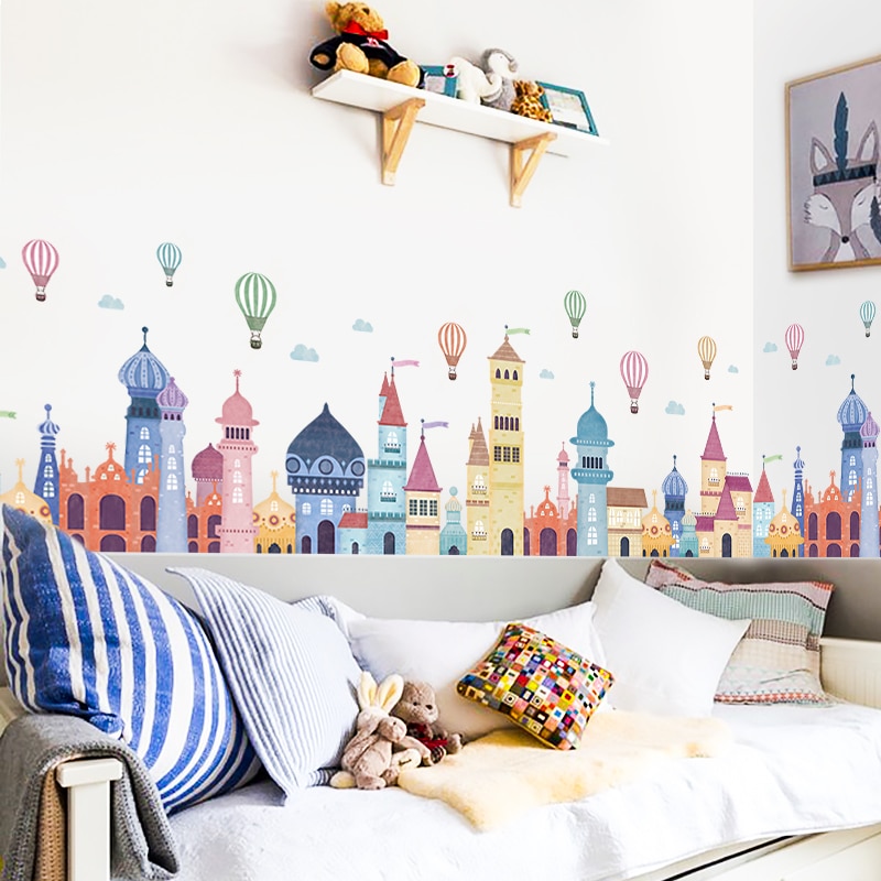 Abnehmbare nordisch Karikatur Schloss Zauberstab Aufkleber für freundlicher zimmer Kindergarten Kindergarten Zauberstab Abziehbilder Selbst-Klebstoff Vinyl PVC Zauberstab Wandmalereien