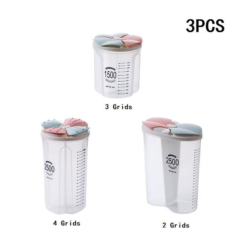 Plastic Opslag Container Conservenblikken Voor Bulk Granen Vochtbestendige Opbergdoos Granen Dispenser Afgesloten Pot Keuken Organizer: Three-piece suit