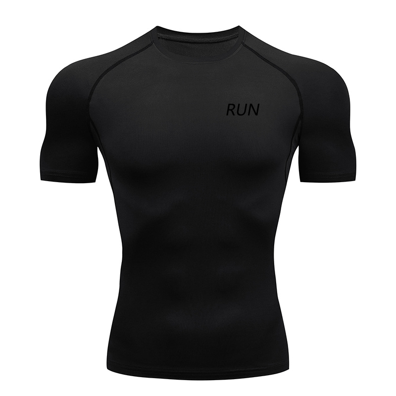 Kompressionströja med kort ärm, svart fitness-t-shirt, herr, muskeltorkande, snabbtorkande, gymkläder, solskydd,  rl00238: S / Brun