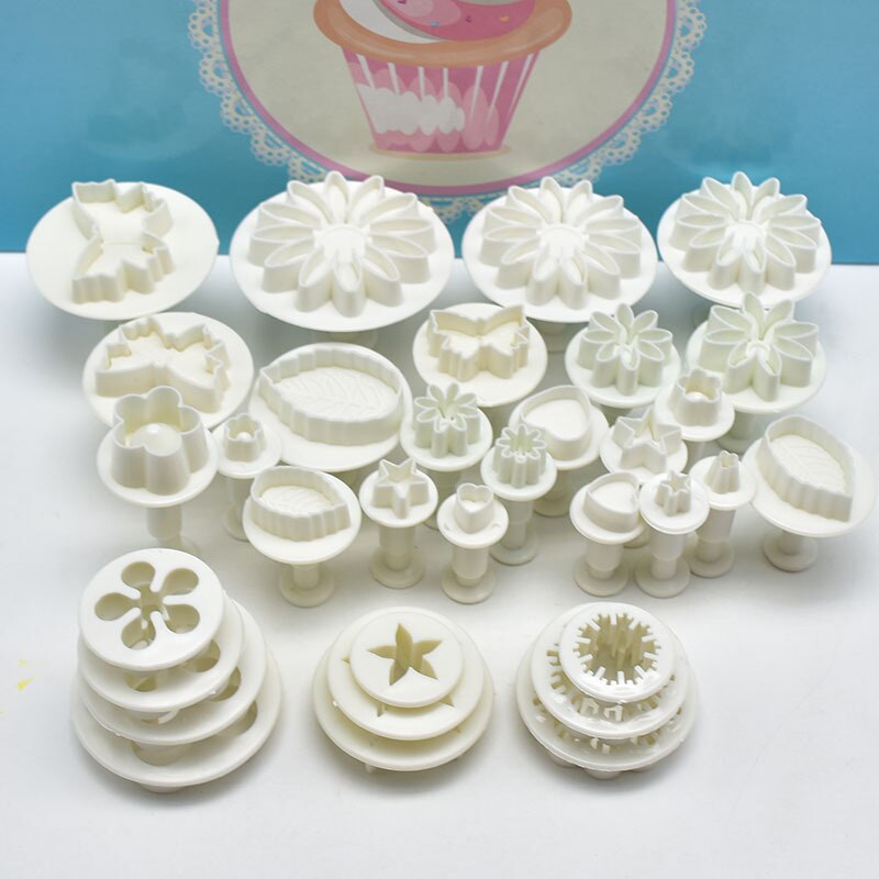 33 stk sukkerkage dekorationsværktøj blomstersæt stempelkuttere fondant kage småkageværktøj kageform bagetilbehør køkken