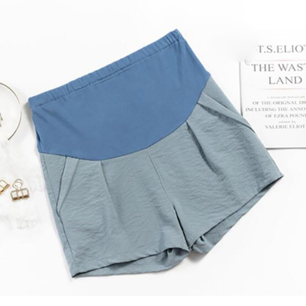 Heißer Mutterschaft kurze Hose Leinen Atmungsaktive Sanft Schwangere Kleidung Für Schwangere Frauen Bauch Magen lässig verlieren Mutterschaft kurze Hose Hosen: Blau / L