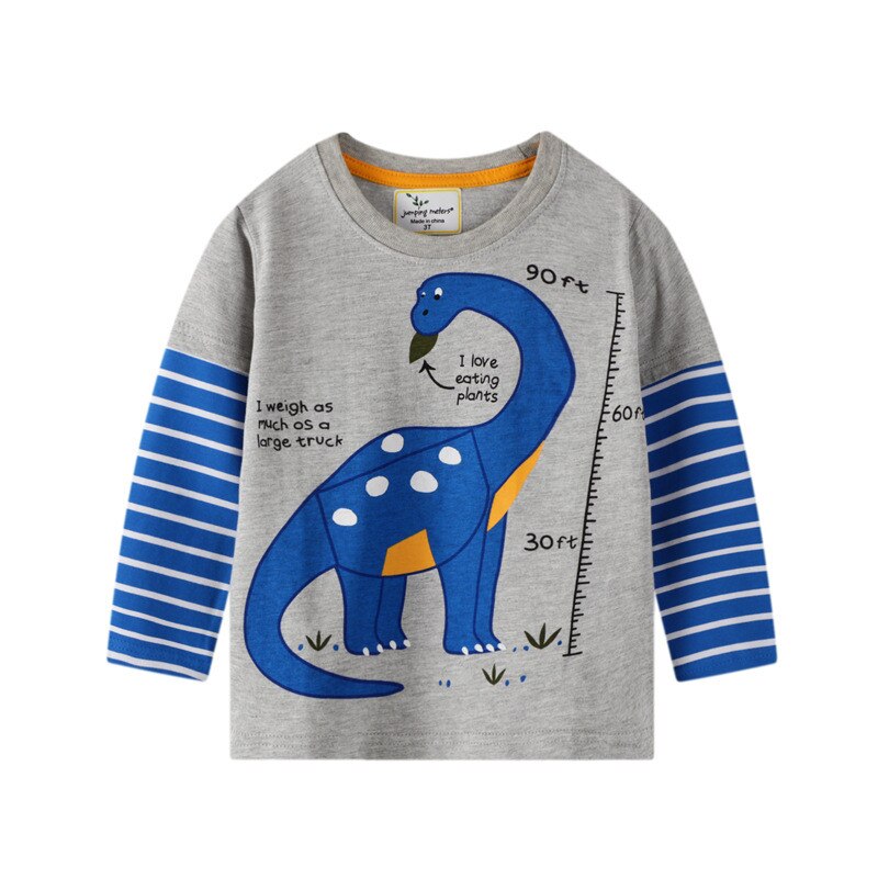 ジャンプメートル長袖動物tシャツ秋春の子供のtシャツ綿恐竜ベビー服トップス: T7249 grey / 4T