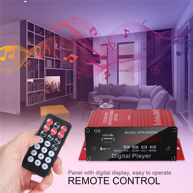 Retail Mini Car Amplifier 2 Channel HIFI Audio Power Amplifier Bluetooth Stereo Car Theater Amp with FM Radio USB/TF/AUX