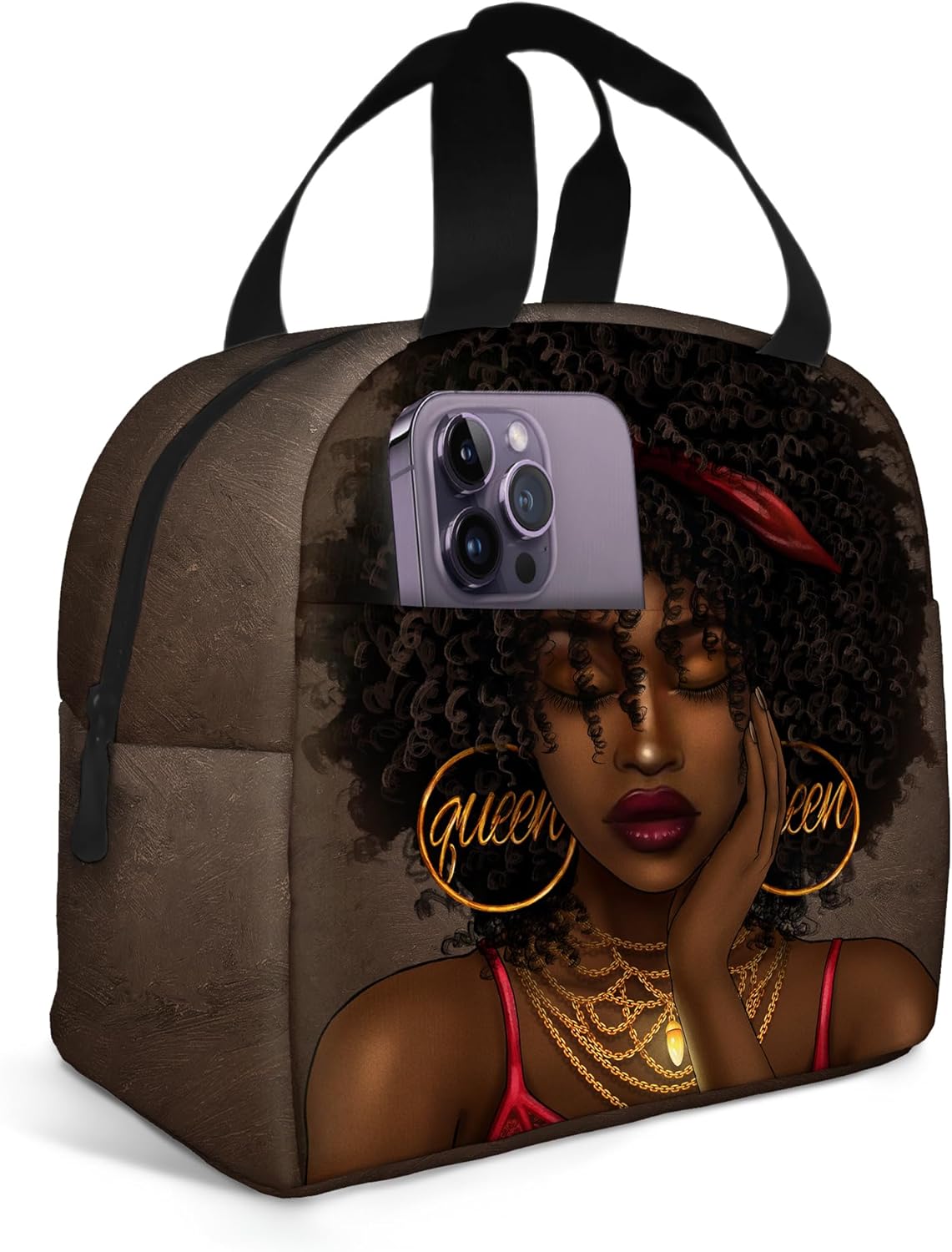 African American Women Lunch Bag Reusable Black Women Magic Insulated Lunch Box Portable Tote Bag for Women Travel Hiking: black
