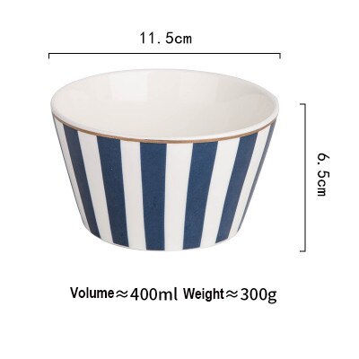 Nordic Blue White Stripes Ceramic Tableware Set Western Food Plate Bowls Breakfast Dish Salad Bowl Rice Bowl Dishes: Bowl 01