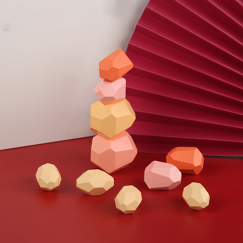 Giocattolo per bambini blocchi di legno creativo stile nordico Montessori giocattoli educativi colorati gioco impilabile bilanciamento pietra arcobaleno per bambini: C 10PCS
