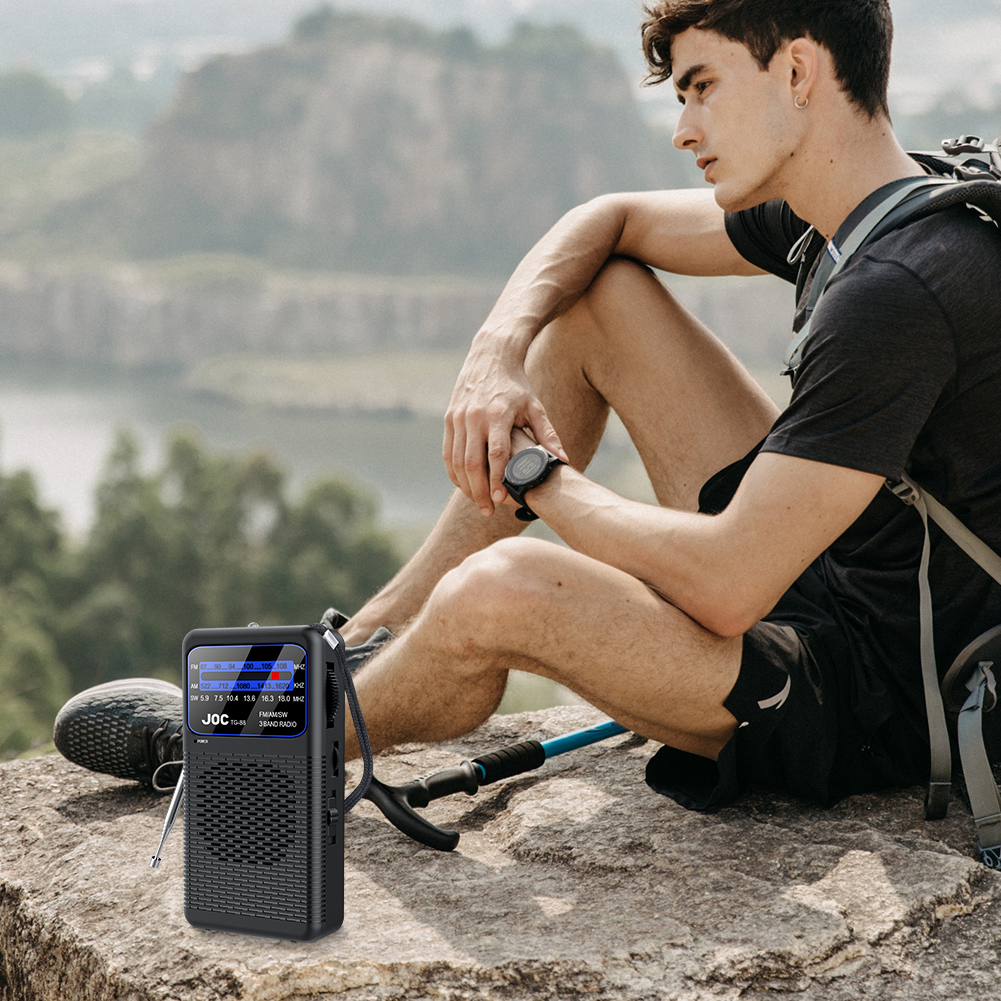 Transistor de radio de emergencia portátil FM AM SW con linterna LED reproductor de radio con pilas para personas mayores caminando