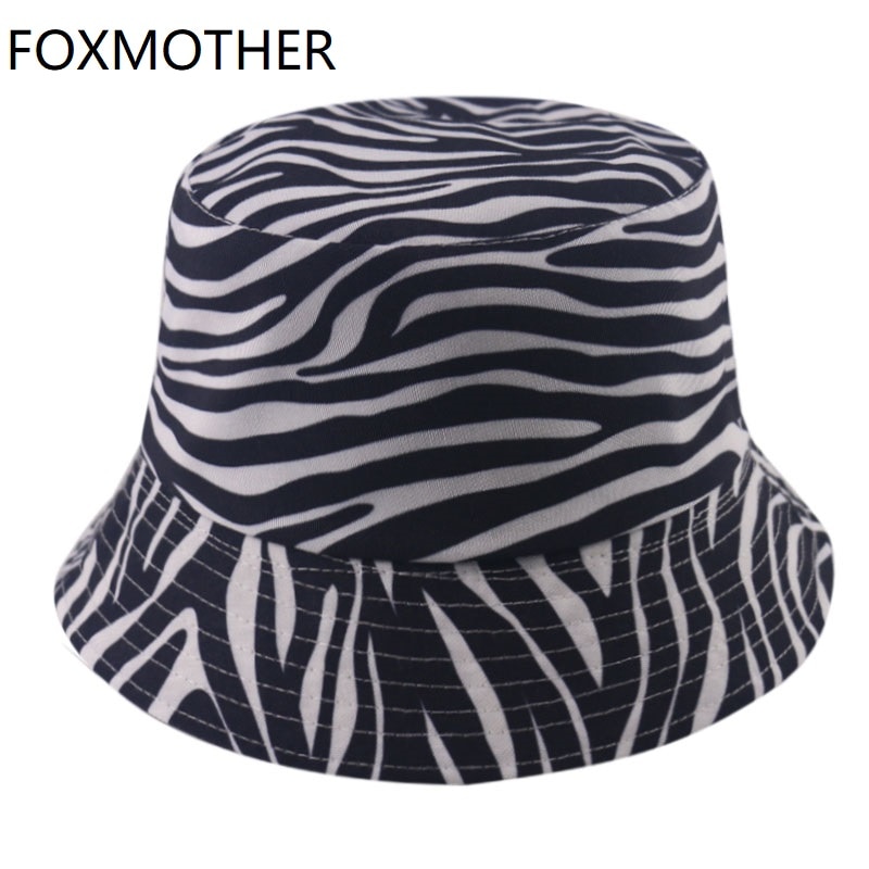 Foxmother Mode Omkeerbaar Zwart Wit Gestreepte Zebra Print Emmer Hoeden Voor Vrouwen Gorras Visser Caps Zomer