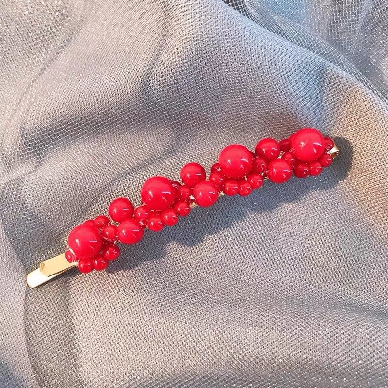 Barrette à cheveux avec perles rouges pour femmes, 1 pièce, épingle à cheveux, coréen, accessoire de coiffure