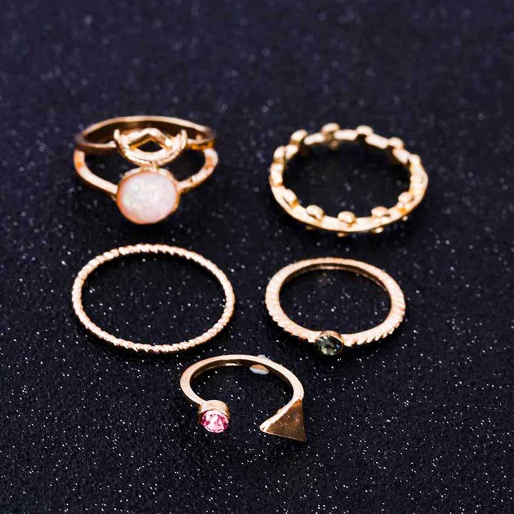 Famshin 5 Stks/set Ring Charm Pink Crystal Kunstmatige Steen Geometrische Driehoekige Boom Rotan Eenvoudige Ring Voor Vrouwen