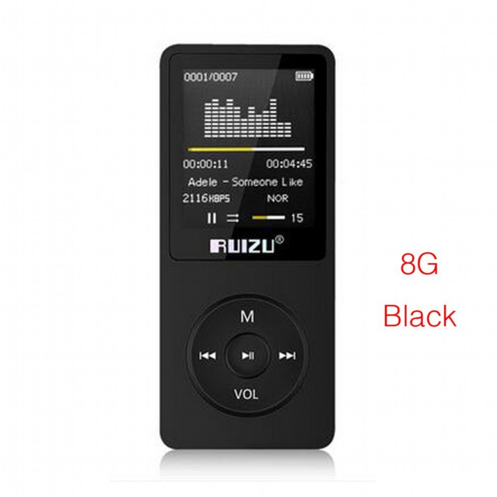 Ruizu X02 MP3 Player 8GB Portable Music Walkman Ultrathin Lossless Sound Music Media MP3 Players With FM Radio E-book Recording: 8G Black