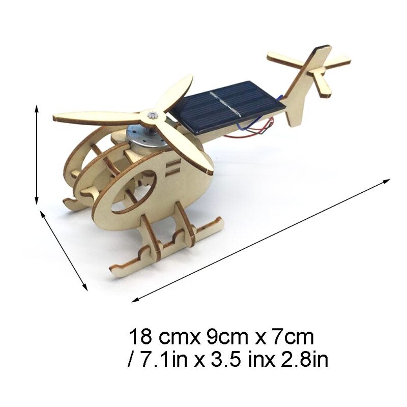 3D Monteren Zonne-energie Hout Aangedreven Helikopter Vliegtuig Puzzel Technologie Hout Building Model Kit