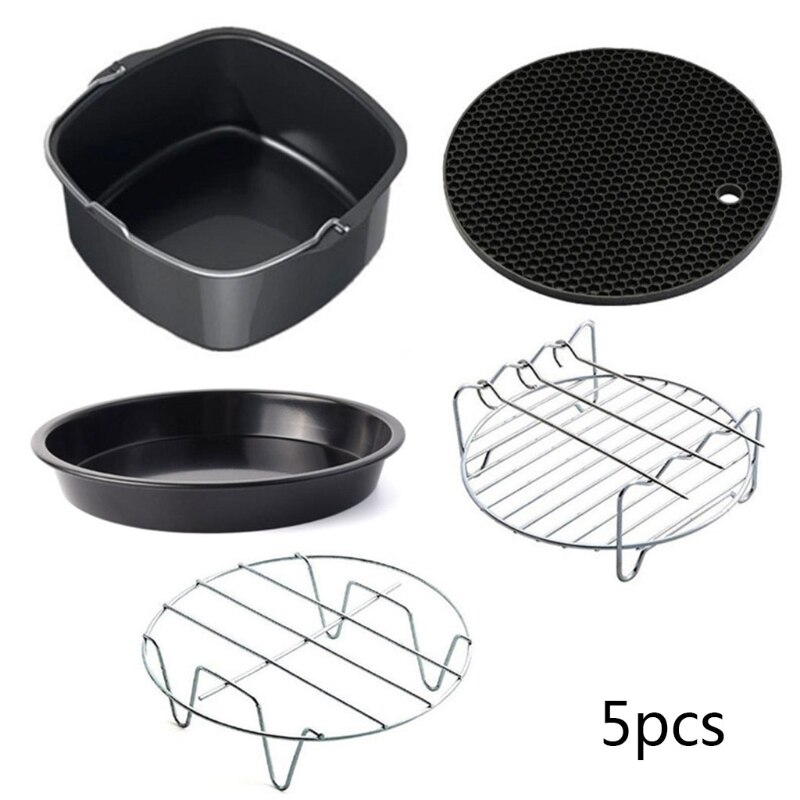 5 Pcs 6" Square Air Fryer Cake Bucket Baking Pan Accessories Home Kitchen Bar Supplies Practical Cookware Set: Default Title