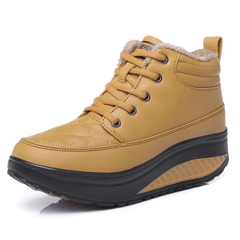 Femmes Bottes D'hiver À Lacets Baskets Thicksoled Loisirs Bottes De Voyage Solide À Tête Ronde de Couleur Slip Femmes Neige Bottes Augmentent Dans: yellow / 35
