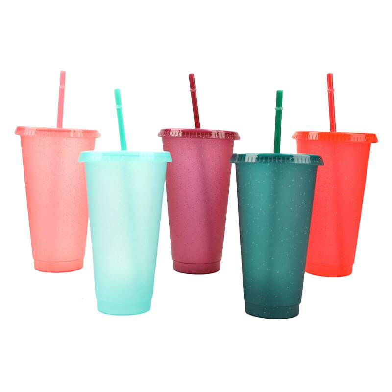 Water Cup Sequined Glitter Straw Cup Plastic Multi-Specification Straw Coffee Mug Comfortable Straw Personality