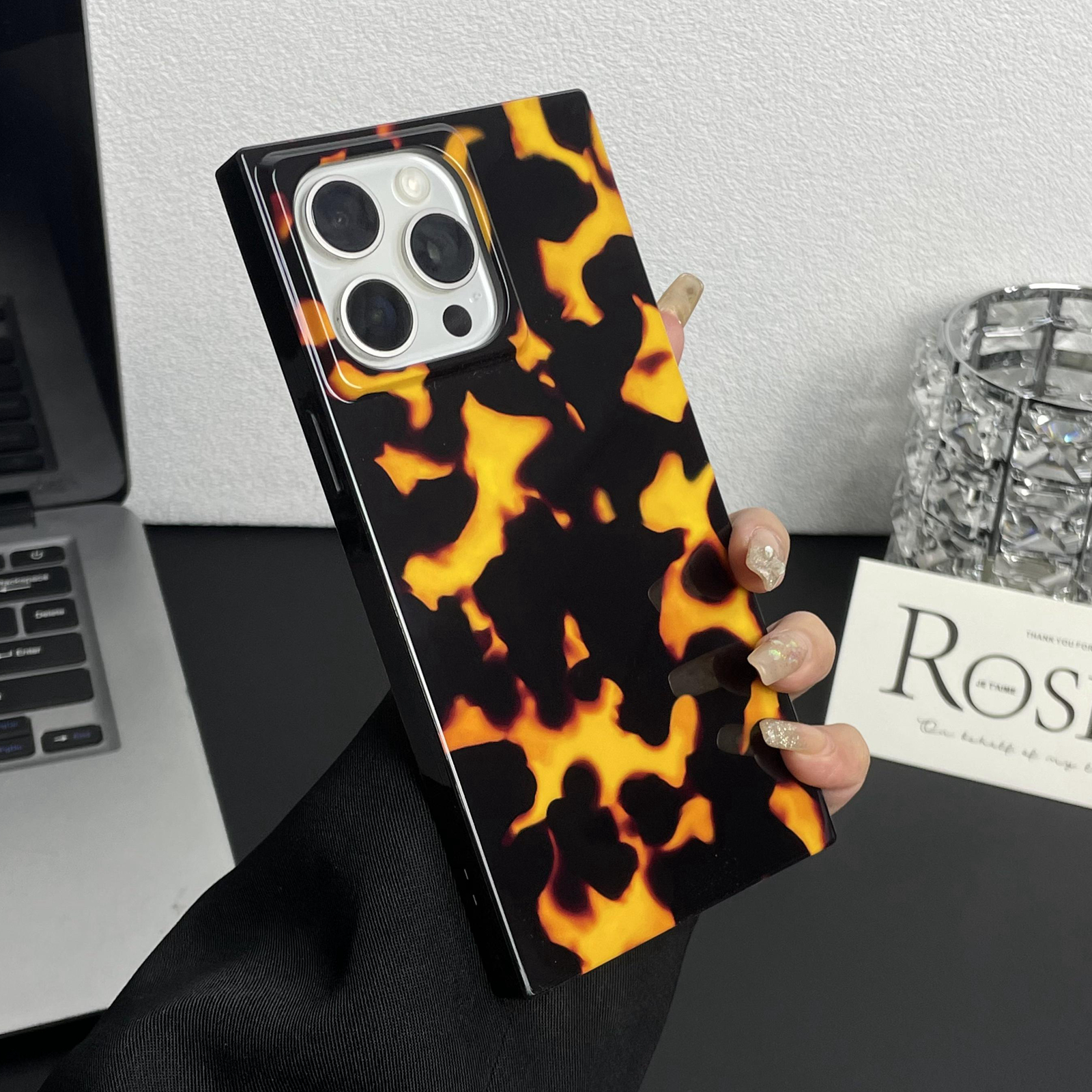 Tortoise Shell Flame Pattern Glossy Soft Back Phone Cases Cover for iPhone 16 15 14 13 Pro Max Luxury TPU Silicone Shell