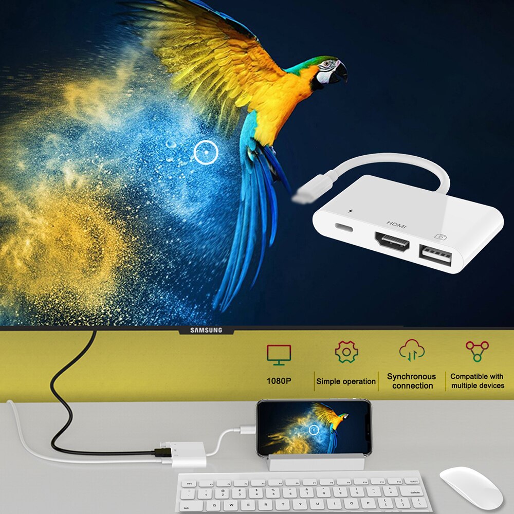 Otg Hdmi Usb Adapter Voor Bliksem Naar 1080P Hd/Tv Projector Converter Voor Apple Om Usb Camera Voor iphone 7 8 11 X Xs Pro U Disk