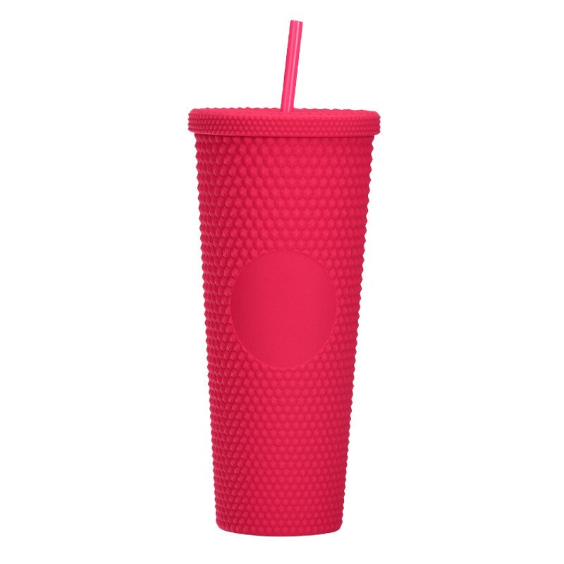 710ml Kaffee Tasse Sommer Kalten Wasser Becher Becher Tasse Mit Stroh Doppel Schicht Kunststoff Durian Diamant Strahlende Göttin tassen