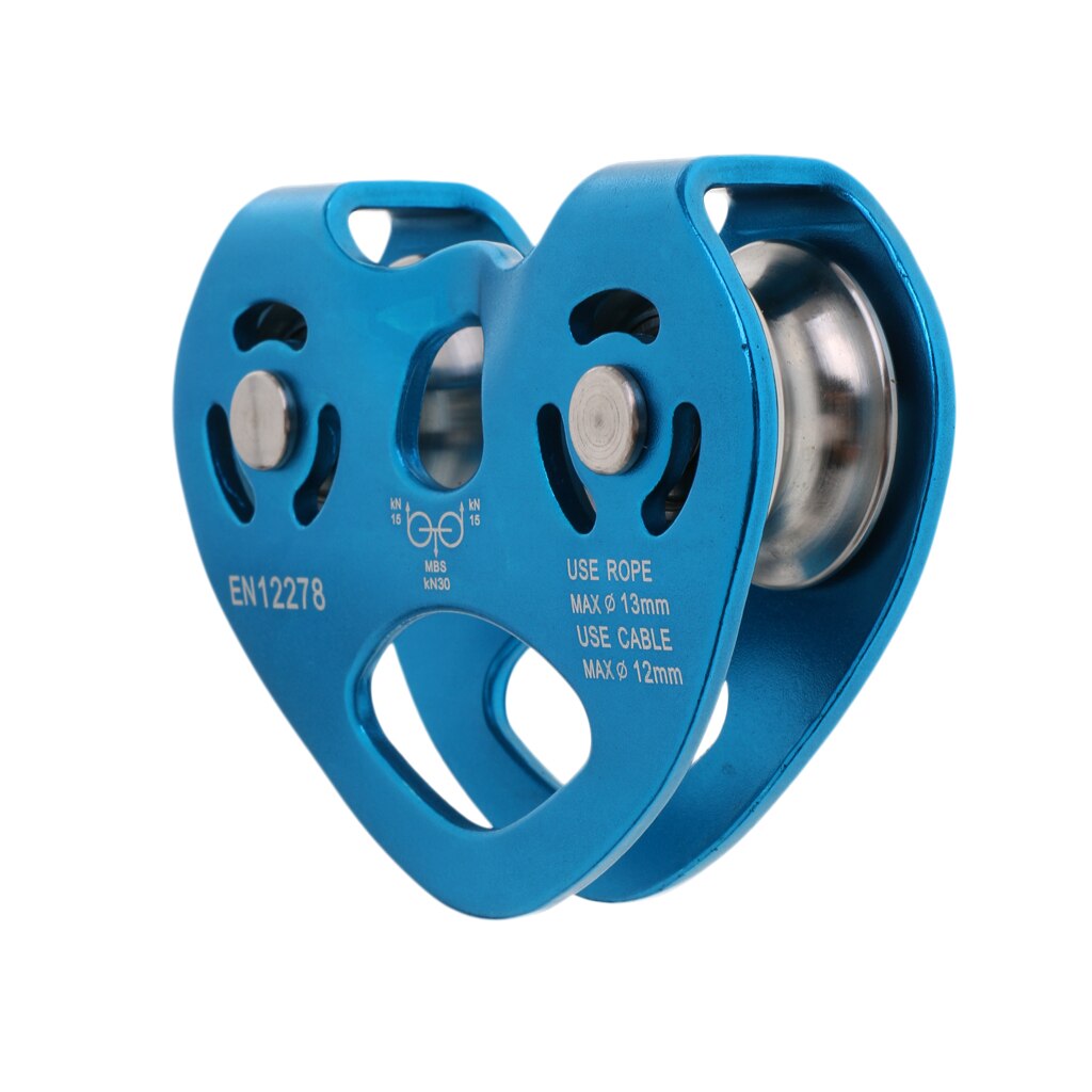 30KN escalade tyrolienne câble chariot vitesse rapide Double poulie Double vitesse poulie pour 13mm corde accessoire extérieur-bleu