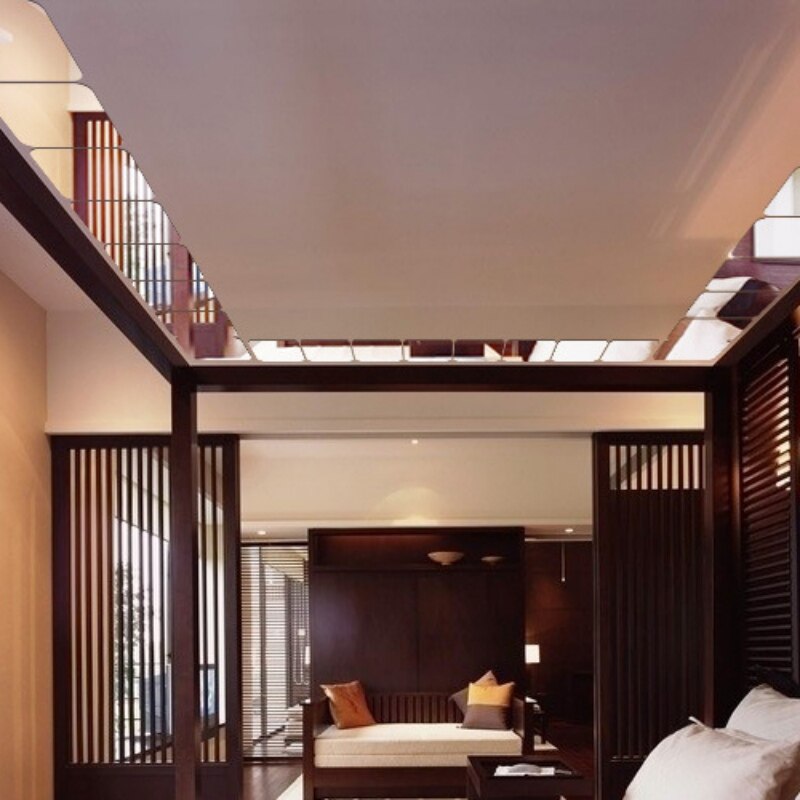 6 Pcs Square Mirror Tile obtuse Angle Wall Stickers 3 d sticker Decal Mosaic Home Room Decoration DIY For Living Room Porch