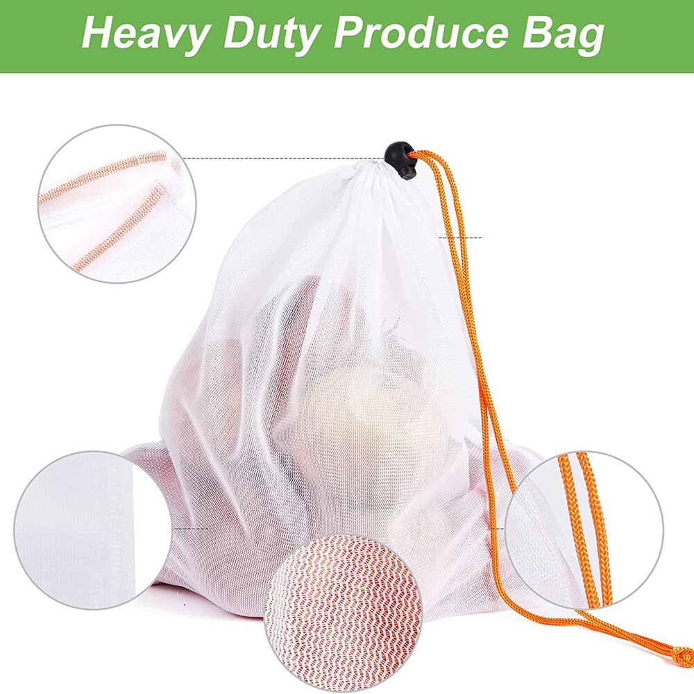 5pcs/pack Eco Friendly Mesh Fruit Vegetable Bags Reusable Produce Bags for Kitchen Supermarket Store Storage Bag with Drawstring