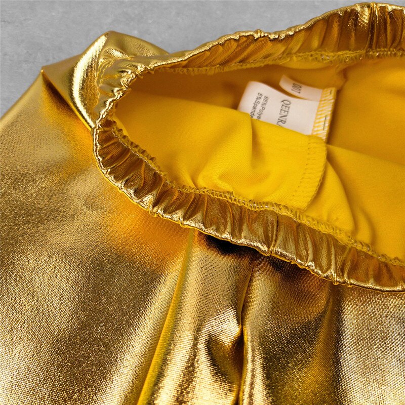 Flickor leggins glänsande guld silver skinny punkbyxor pojkar byxor vår sommar barn barn babykläder för 3-12 år