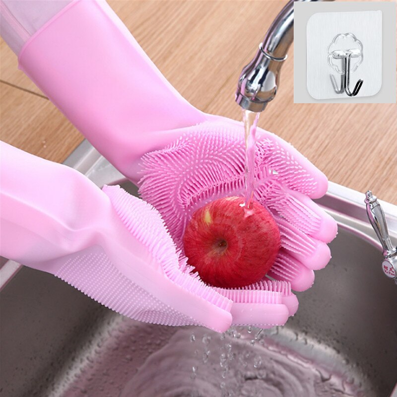 1 Paar Magic Siliconen Afwassen Scrubber Schotel Spons Rubber Scrub Handschoenen Keuken Schoonmaken Rubber Keuken Clean Tool