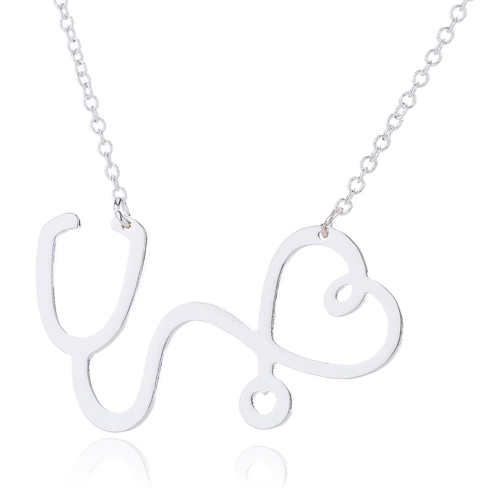 Collar de acero inoxidable con latido del corazón para mujer, joyería con cardiograma de amor, ECG, de médico y enfermera, ,: Silver 2