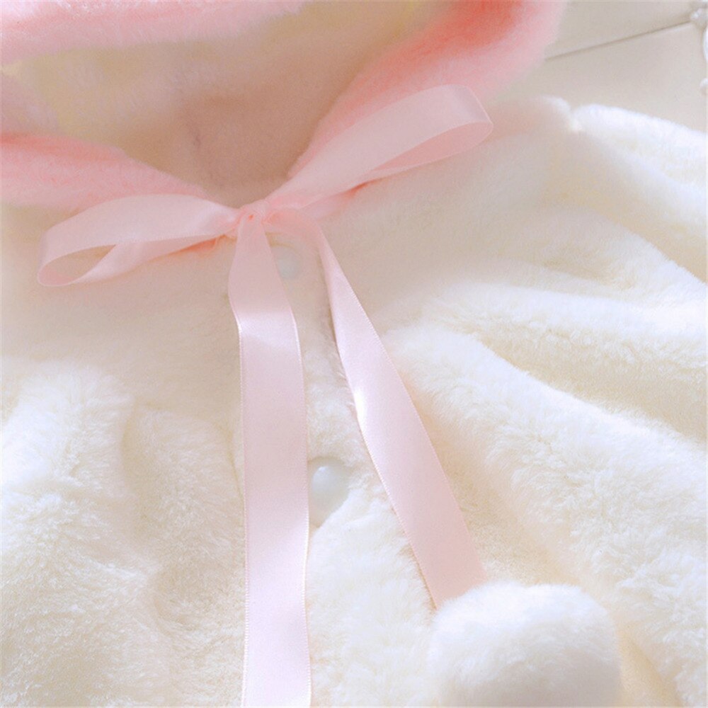 Baby Girl Cartoon Winter Coat with Cute Rabbit Ear Hoodie Warm Soft Coat Jacket Princess Pink Clothes for 0-24Months