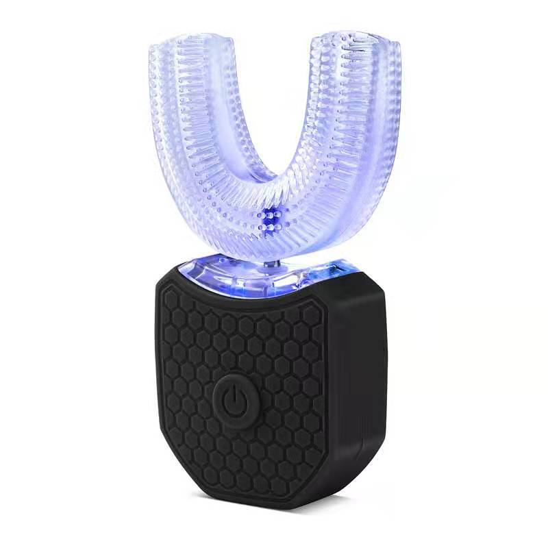 Toothbrush Automatic Ultrasonic Teeth brush 360 Degrees Nano Silicone U shaped USB Rechargeable Teethbrush Electric Toothbrush: Black