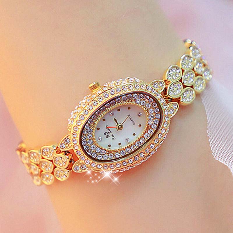 Gouden waterdichte dameshorloge met volledige diamanten dameshorloge armband uniek polshorloge merk luxe