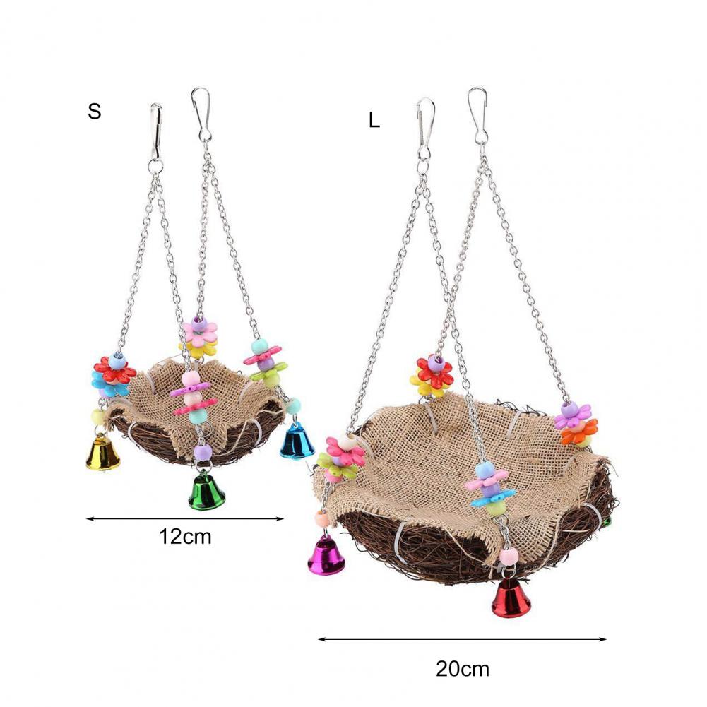 Parrot Swing with Bell Hanging Rattan Rattan Bird's Nest Nibble Swing Stand Bite-resistant Bird Perch Toy for Parrot Supplies