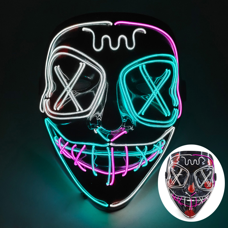 Wireless Scary Glowing Mask LED Luminous Purge Mask Carnival Horror Neon Light Up Cosplay Party Mask Festival Costume Supplies: plum