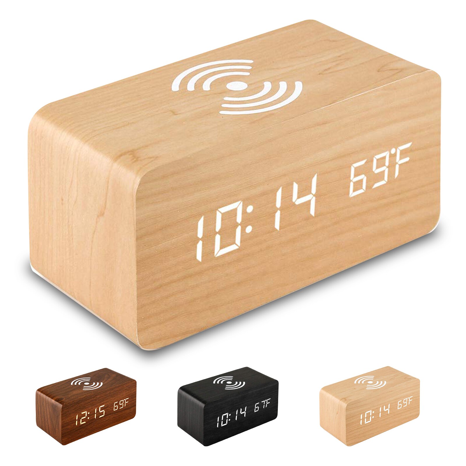 Universal Desktop Electronic Alarm Clock Wireless Charging LED Clock Durable Digital Alarm Clock For Children Adult: Tan