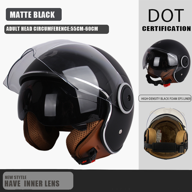 DOT-zertifizierter Vintage-Helm, offener Motorrad-Helm mit offenem Gesicht, Retro-3/4-Helm, Cruise Casco Casque Moto, Herren und Damen: Dark Grau