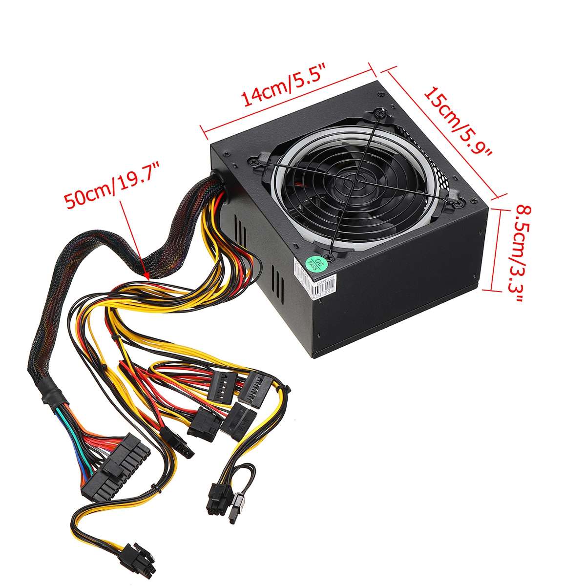 600w strømforsyning psu pfc 110v/220v os / eu stik 12cm flerfarvet førte blæser 24-pin pci sata 12v atx gaming pc strømforsyning